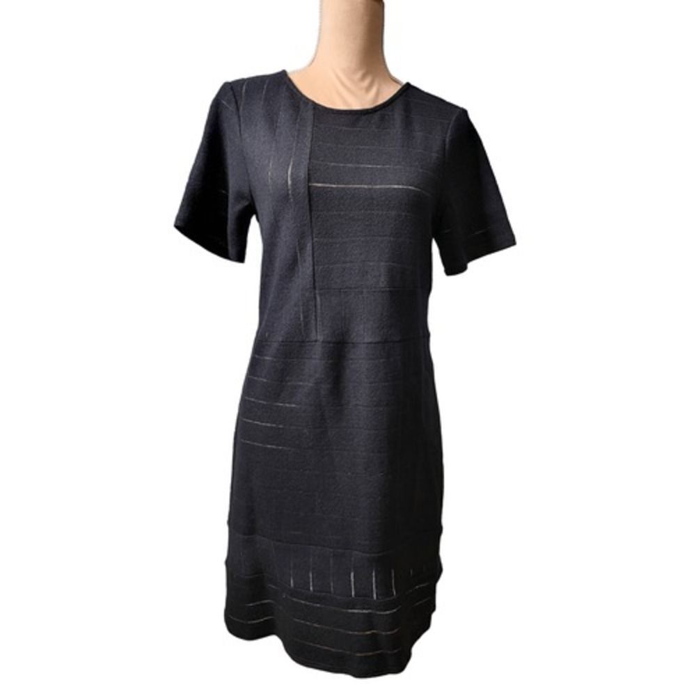 Eva Franco Reyna Sweater Knit Dress with Sheer Accents in Black